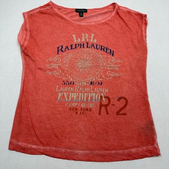 Ralph Lauren EXPEDITION CAMP Compass T-Shirt Orange Sleeveless Crew Cotton S - Picture 1 of 8